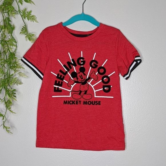 (Disney Junior) Unisex Red Mickey Mouse Feeling Good Graphic T-shirt 5T
